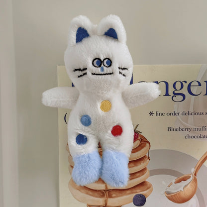 Plushy polka-dot patterned cat in boots magnet toy